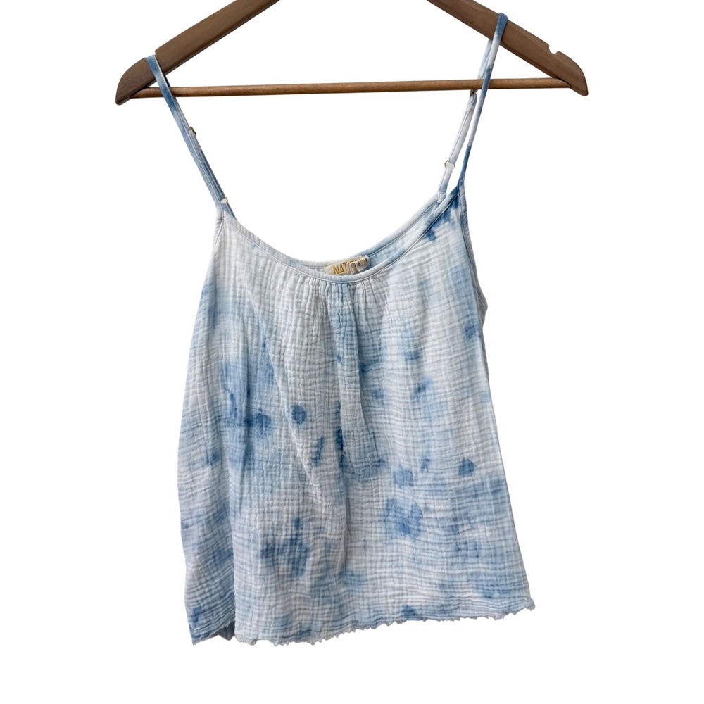 Nation LTD Camisole Small Blue White Tie Dye Cotton Gauze Adjustable Strap Boho